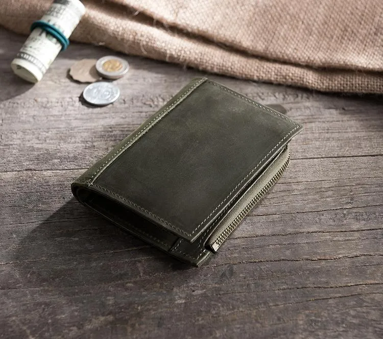 Handmade Leather Mens Cool Slim Leather Wallet Men Small billfold Wallets Bifold for Men