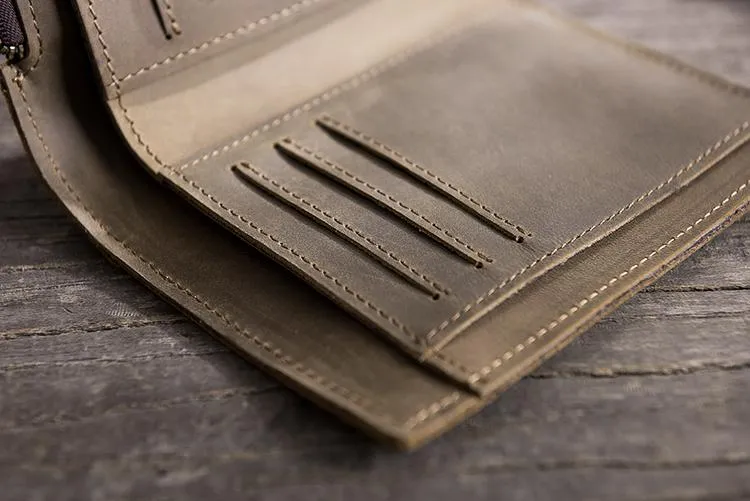 Handmade Leather Mens Cool Slim Leather Wallet Men Small billfold Wallets Bifold for Men