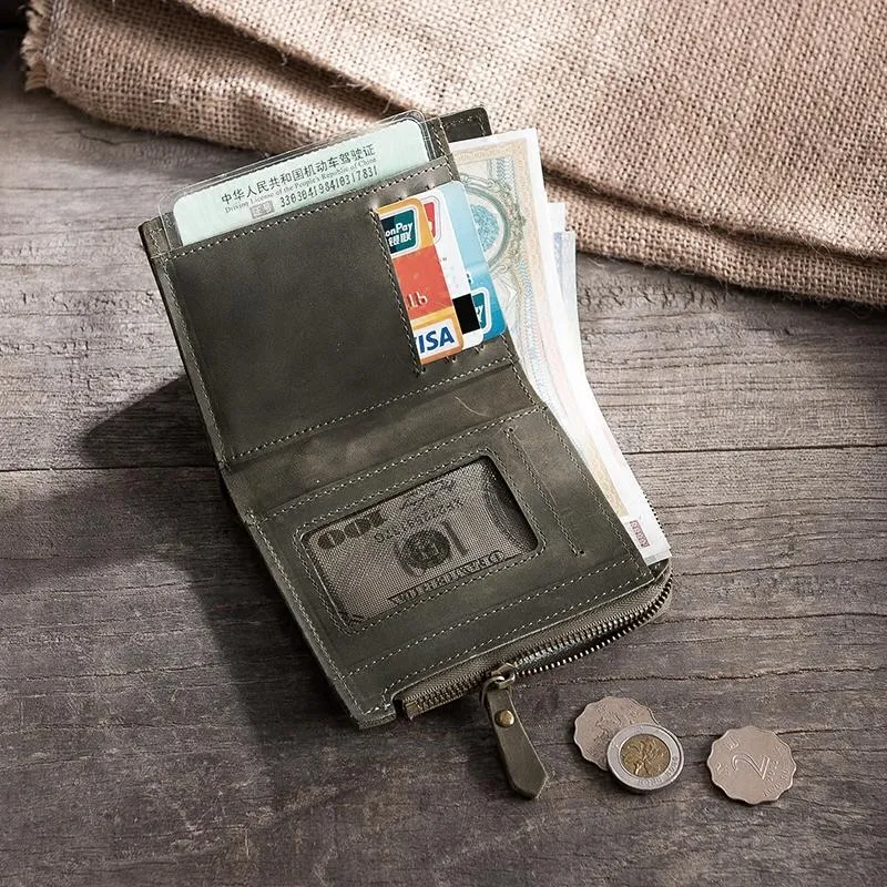 Handmade Leather Mens Cool Slim Leather Wallet Men Small billfold Wallets Bifold for Men