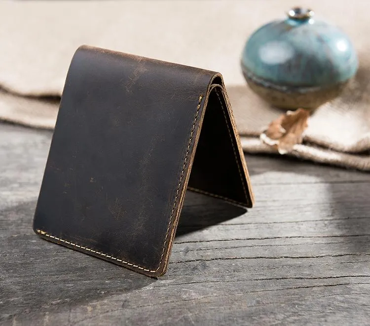 Handmade Leather Mens Cool Slim Leather Wallet Men Small billfold Wallets Bifold for Men