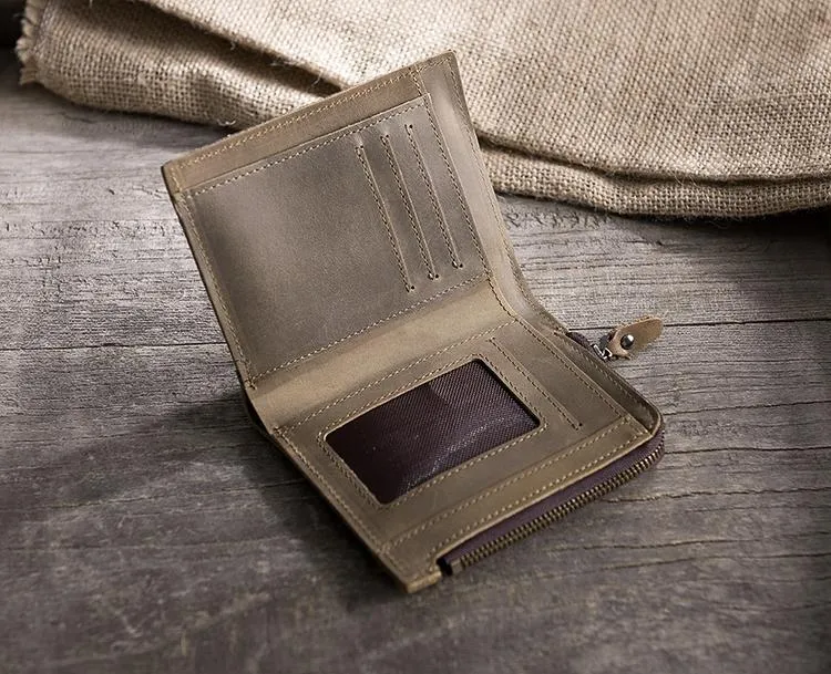 Handmade Leather Mens Cool Slim Leather Wallet Men Small billfold Wallets Bifold for Men