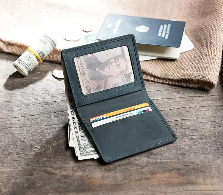 Handmade Leather Mens Cool Slim Leather Wallet Men Small billfold Wallets Bifold for Men