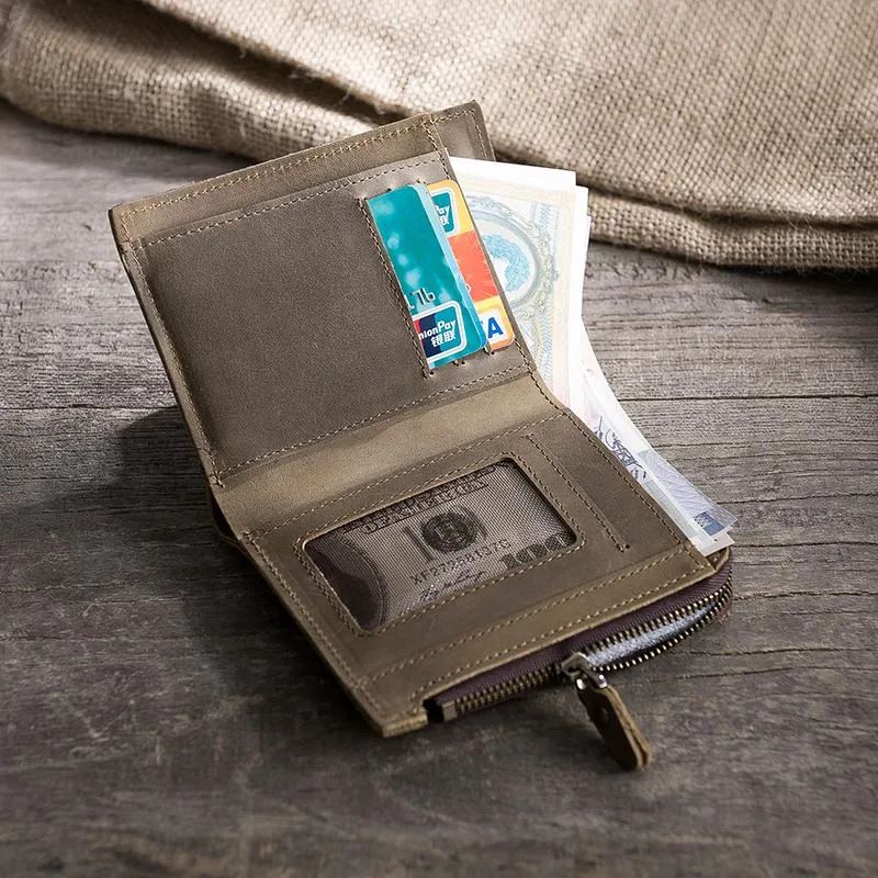 Handmade Leather Mens Cool Slim Leather Wallet Men Small billfold Wallets Bifold for Men