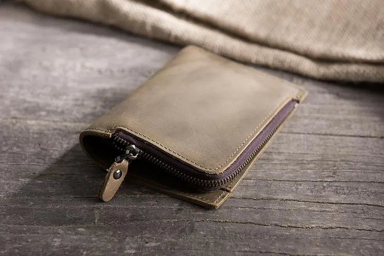 Handmade Leather Mens Cool Slim Leather Wallet Men Small billfold Wallets Bifold for Men