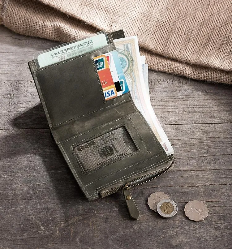 Handmade Leather Mens Cool Slim Leather Wallet Men Small billfold Wallets Bifold for Men