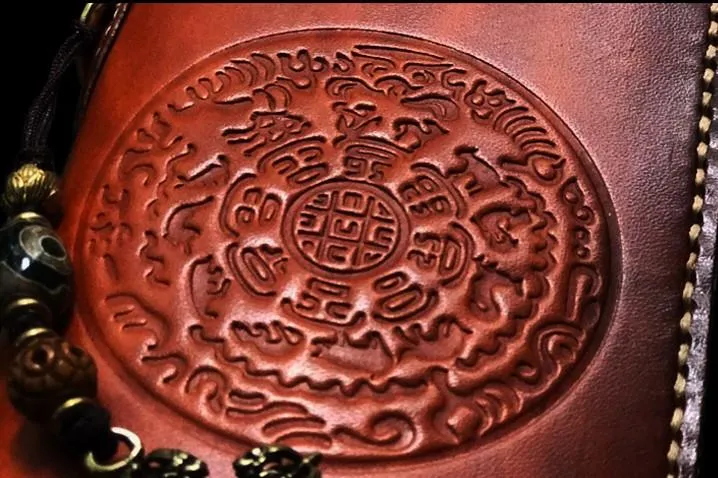 Handmade Leather Mens Cool Tibetan Chain Biker Wallets Leather Clutch Wallet Long Wallets for Men