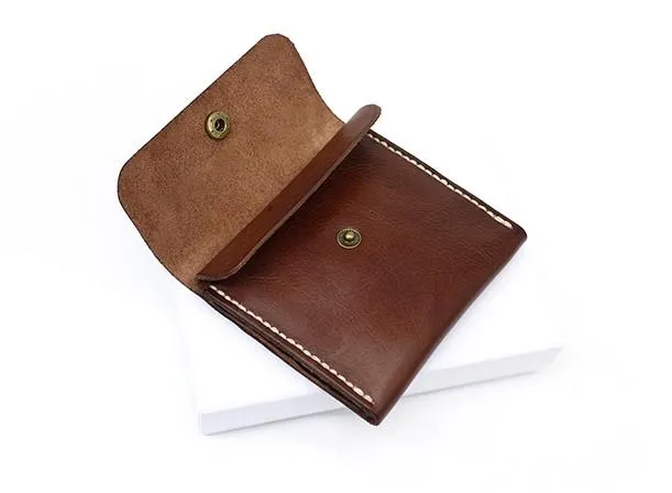 Handmade Leather Mens Front Pocket Wallet Card Wallet Slim Small Change Wallet for Men