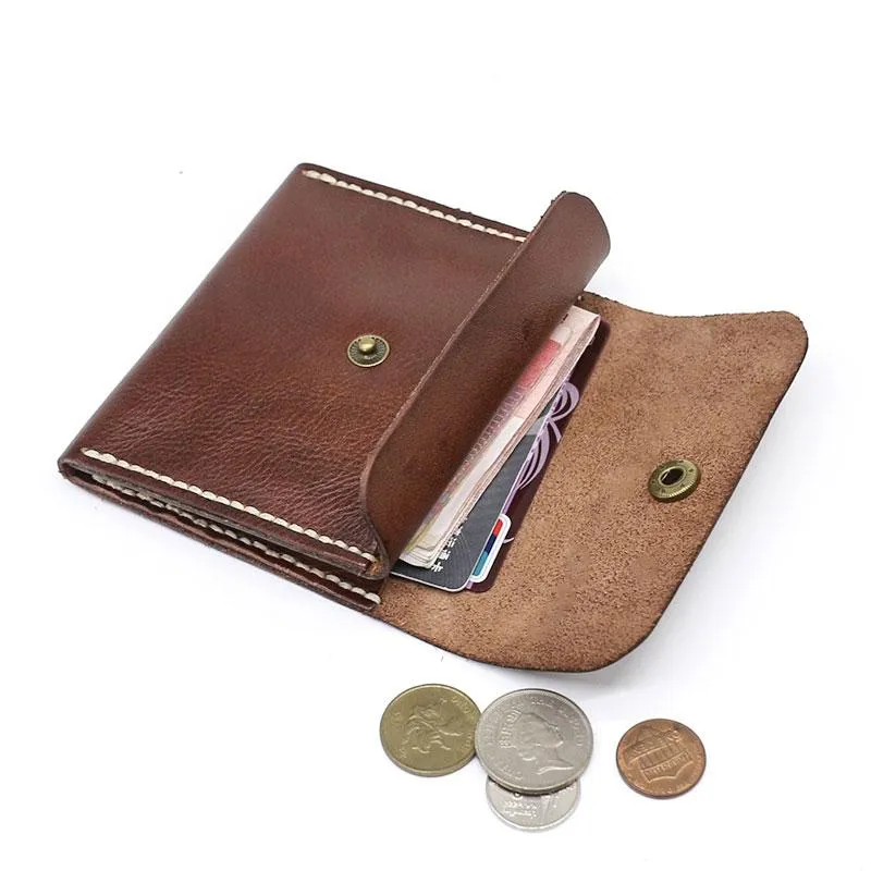 Handmade Leather Mens Front Pocket Wallet Card Wallet Slim Small Change Wallet for Men