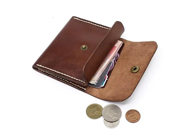 Handmade Leather Mens Front Pocket Wallet Card Wallet Slim Small Change Wallet for Men