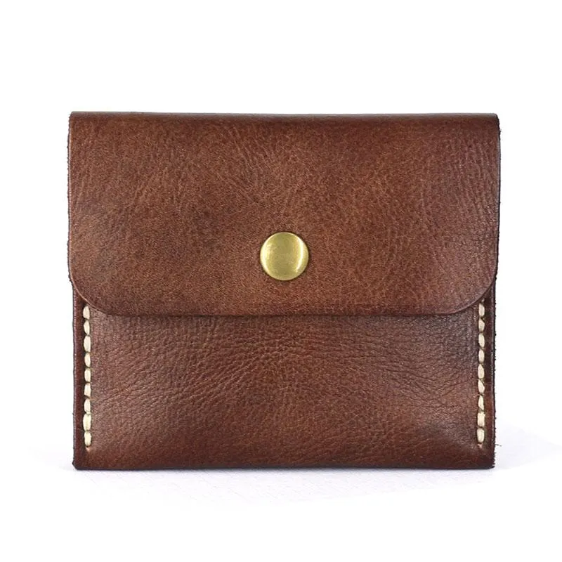 Handmade Leather Mens Front Pocket Wallet Card Wallet Slim Small Change Wallet for Men