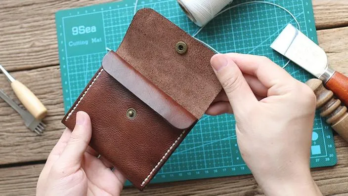 Handmade Leather Mens Front Pocket Wallet Card Wallet Slim Small Change Wallet for Men