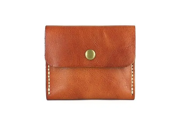 Handmade Leather Mens Front Pocket Wallet Card Wallet Slim Small Change Wallet for Men