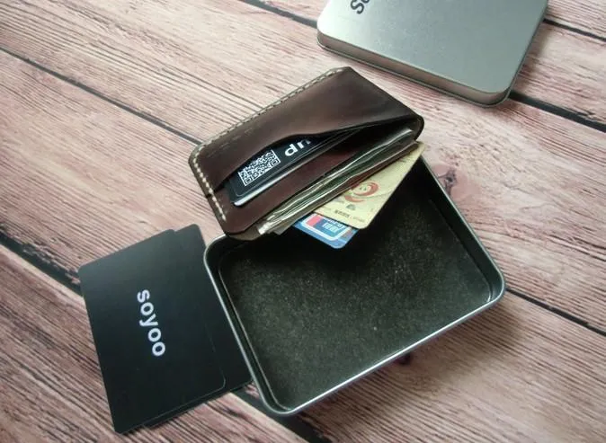 Handmade Leather Mens Slim Front Pocket Wallets Leather Cards Wallet for Men