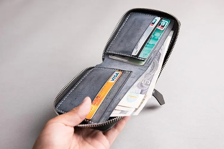 Handmade leather Mens Small biker wallet zipper billfold Chain Wallets for Men