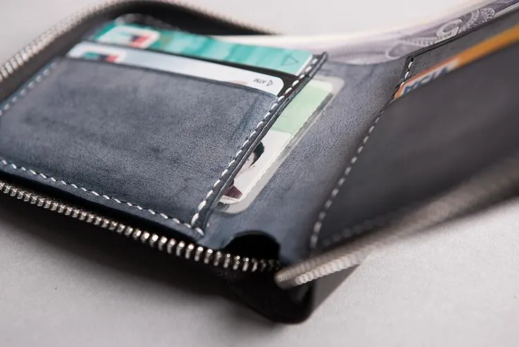 Handmade leather Mens Small biker wallet zipper billfold Chain Wallets for Men