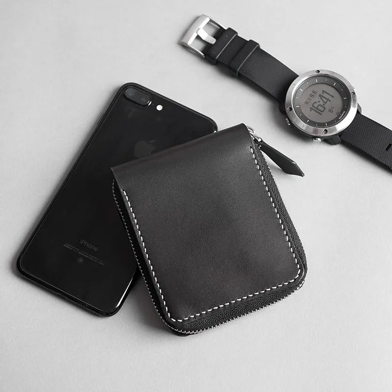 Handmade leather Mens Small biker wallet zipper billfold Chain Wallets for Men