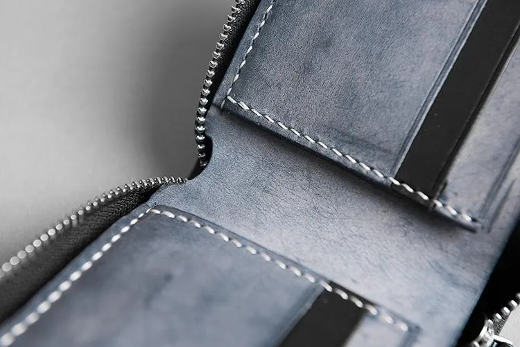 Handmade leather Mens Small biker wallet zipper billfold Chain Wallets for Men