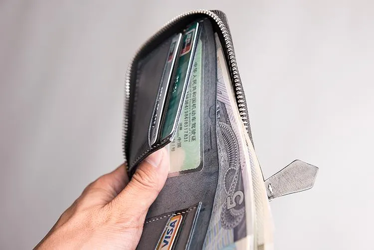 Handmade leather Mens Small biker wallet zipper billfold Chain Wallets for Men