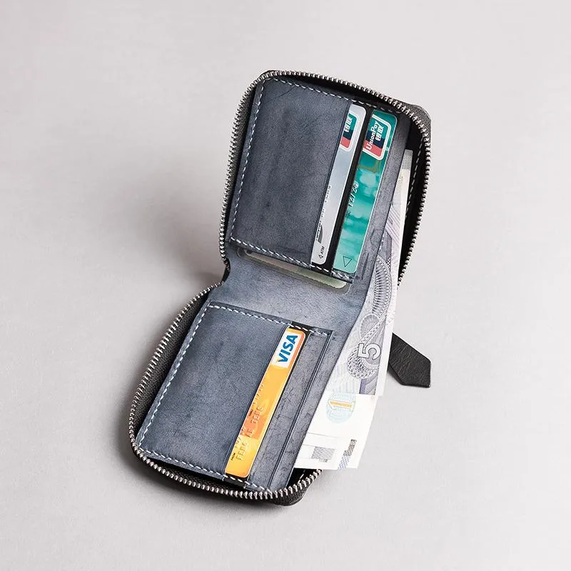 Handmade leather Mens Small biker wallet zipper billfold Chain Wallets for Men