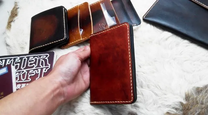 Handmade Leather Mens Small Passport Wallets billfold Travel Wallets for Men