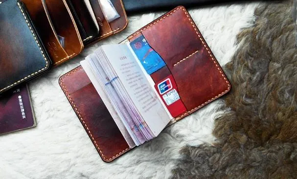 Handmade Leather Mens Small Passport Wallets billfold Travel Wallets for Men