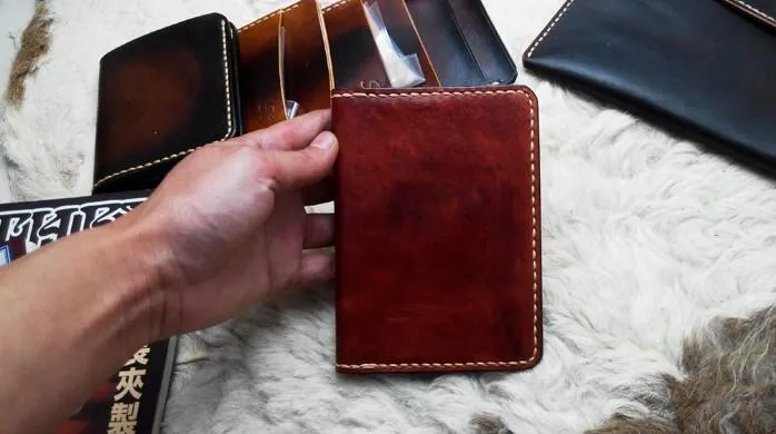 Handmade Leather Mens Small Passport Wallets billfold Travel Wallets for Men