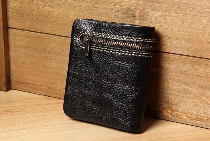 Handmade Leather Mens Small Wallet billfold Bifold Wallet for Men