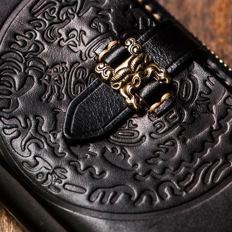 Handmade Leather Mens Tibetan Chain Biker Wallets Cool Leather Clutch Wallet Long Wallets for Men