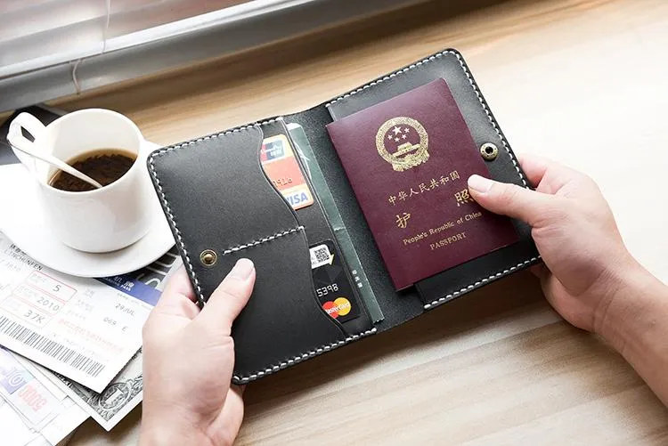 Handmade Leather Mens Travel Wallet Passport Leather Wallet billfold Slim Wallets for Men