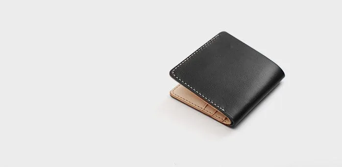 Handmade Leather Minimalist Black Red Womens Mens Bifold Small Wallet billfold Wallets for Men