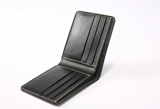 Handmade Leather Minimalist Womens Mens Bifold Small Wallets billfold Wallet for Men