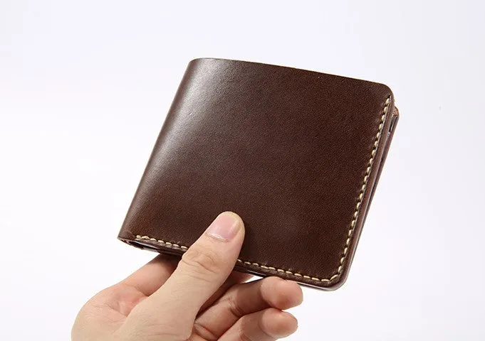 Handmade Leather Minimalist Womens Mens Bifold Small Wallets billfold Wallet for Men