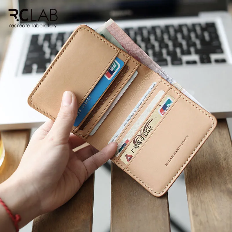Handmade Leather Minimalist Womens Mens Bifold Small Wallets billfold Wallets for Men