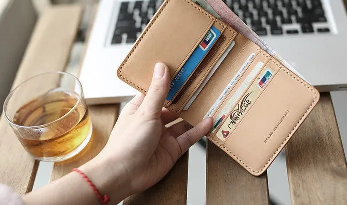 Handmade Leather Minimalist Womens Mens Bifold Small Wallets billfold Wallets for Men