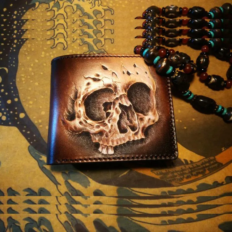 Handmade Leather Praying Tooled Mens billfold Wallet Cool Leather Wallet Slim Wallet for Men