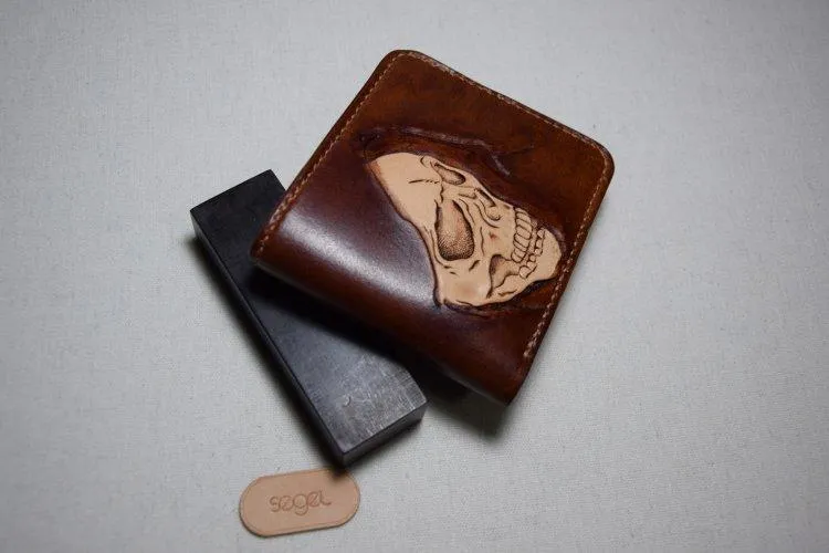 Handmade Leather Skull Death Tooled Mens billfold Wallet Cool Leather Wallet Slim Wallet for Men