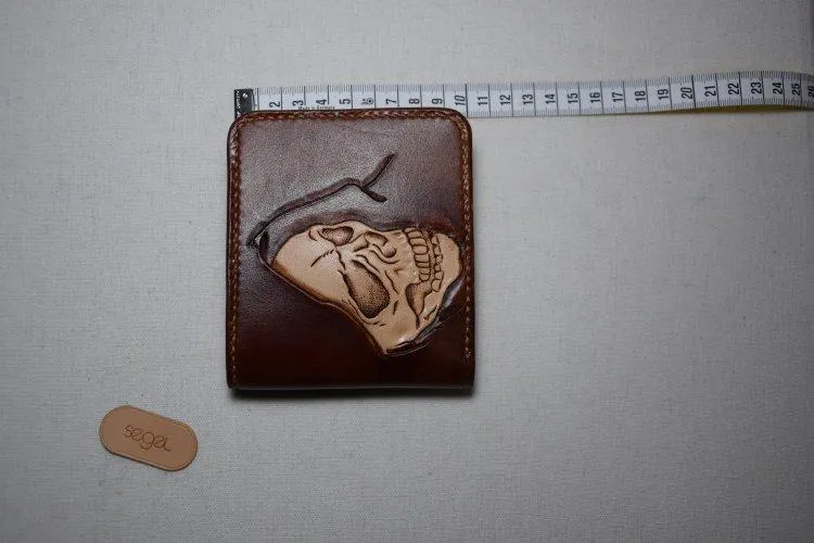 Handmade Leather Skull Death Tooled Mens billfold Wallet Cool Leather Wallet Slim Wallet for Men