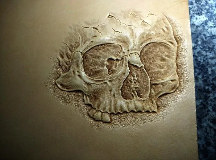 Handmade Leather Skull Double Zipper Mens Long Wallet Clutch Cool Leather Wallet Long Tooled Wallets for Men