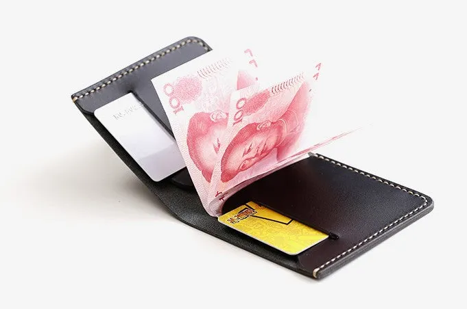 Handmade Leather Slim Black Red Womens Mens Bifold Small Wallet billfold Wallets for Men