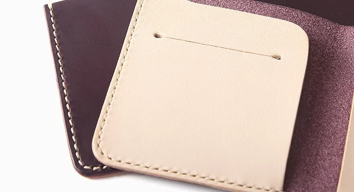 Handmade Leather Slim Coffee Red Womens Mens Bifold Small Wallet billfold Wallets for Men