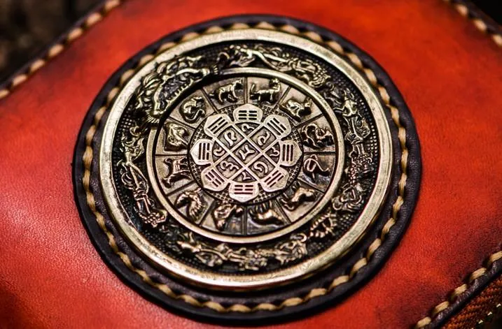 Handmade Leather Small Tibetan Tooled Mens billfold Wallets Cool Chain Wallet Biker Wallet for Men
