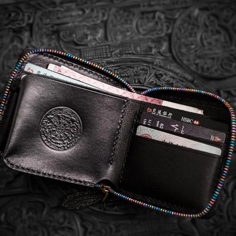 Handmade Leather Small Tooled Mens billfold Chain Wallet Cool Chain Wallet Biker Wallet for Men
