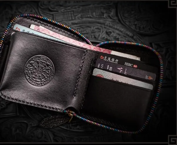 Handmade Leather Small Tooled Mens billfold Chain Wallet Cool Chain Wallet Biker Wallet for Men