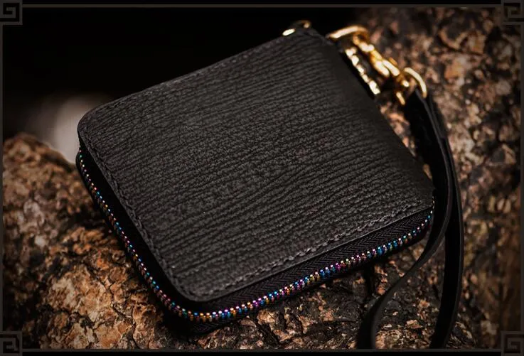Handmade Leather Small Tooled Mens billfold Chain Wallet Cool Chain Wallet Biker Wallet for Men