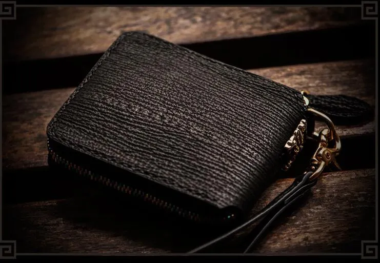 Handmade Leather Small Tooled Mens billfold Chain Wallet Cool Chain Wallet Biker Wallet for Men