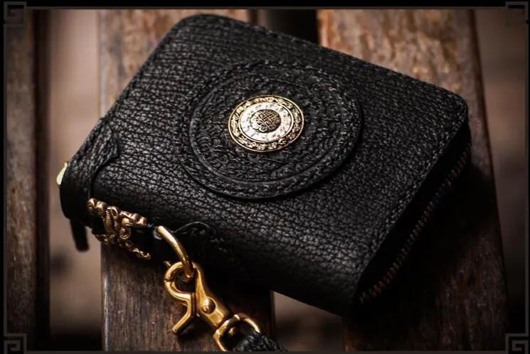 Handmade Leather Small Tooled Mens Cool billfold Wallet Chain Wallets Biker Wallet for Men