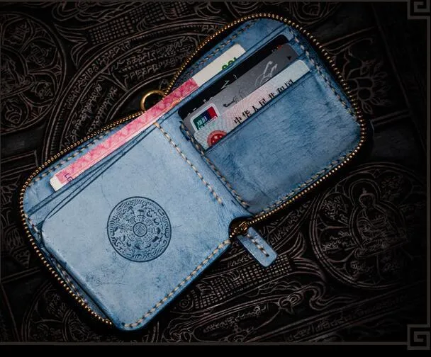 Handmade Leather Tibetan Mens billfold Wallet Cool Chain Wallet Biker Wallet for Men