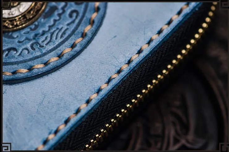 Handmade Leather Tibetan Mens billfold Wallet Cool Chain Wallet Biker Wallet for Men
