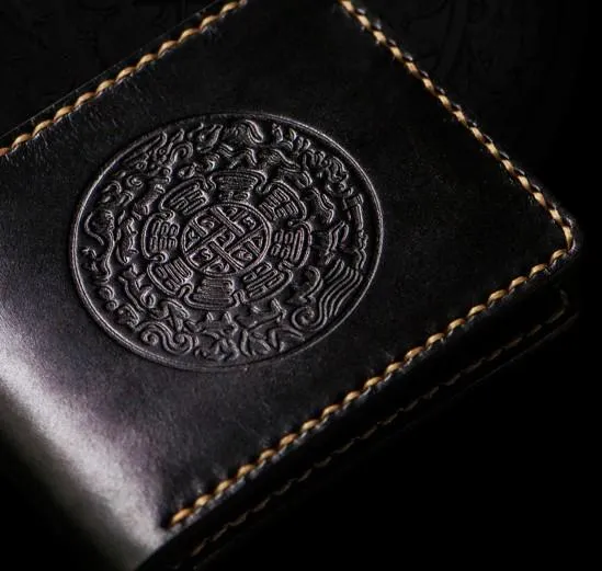 Handmade Leather Tibetan Mens Small Wallet Cool Leather Wallet billfold Wallet for Men