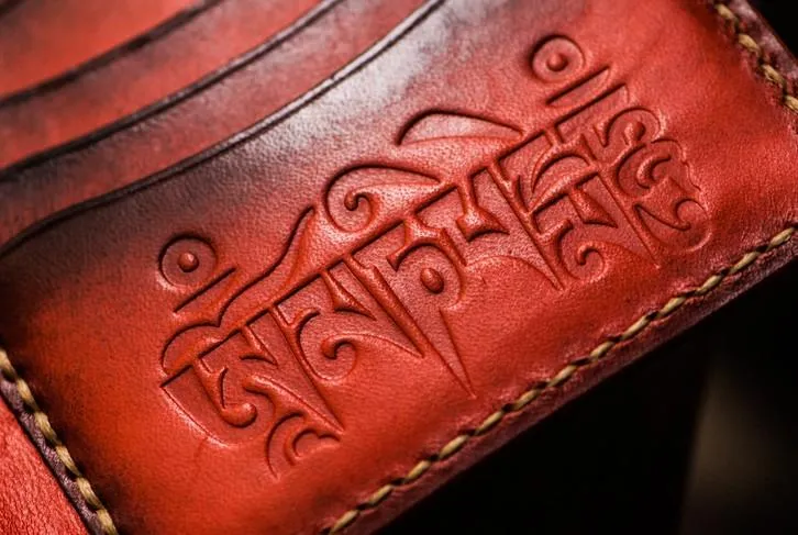 Handmade Leather Tibetan Mens Small Wallet Cool Leather Wallet billfold Wallet for Men